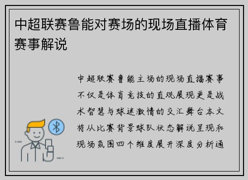 中超联赛鲁能对赛场的现场直播体育赛事解说